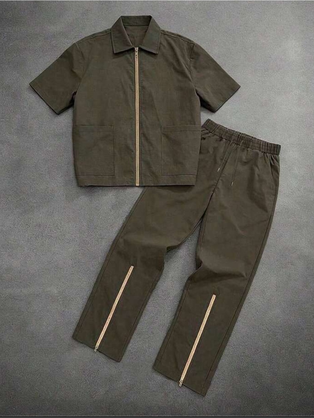Men's Olive Zip-Front Casual Pants